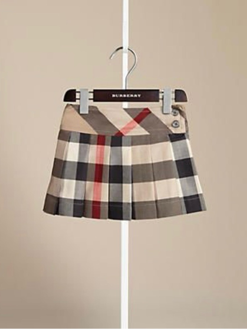 Burberry Girls Nova Check Pleated Mini Skirt, Beige, Size 4